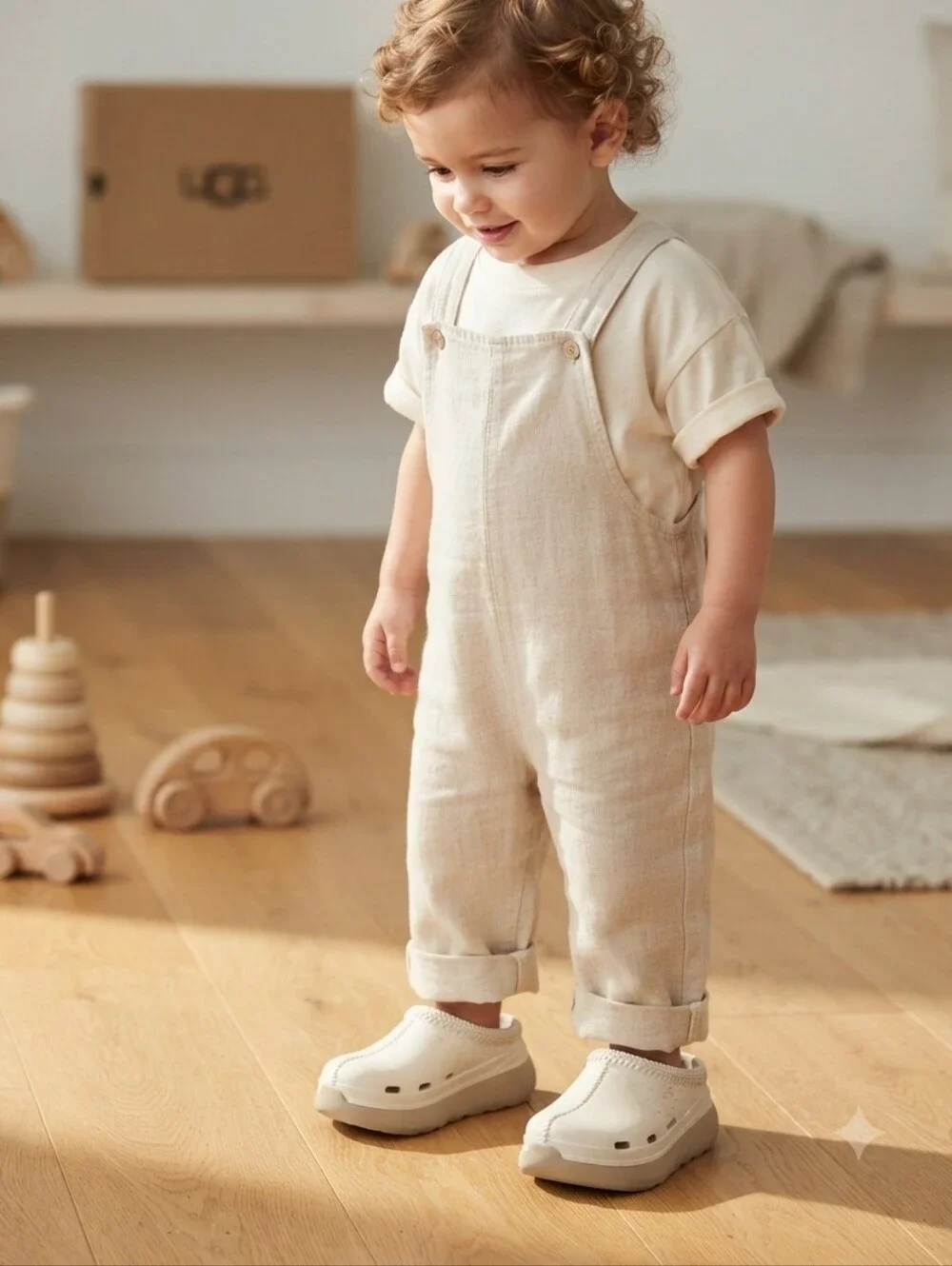 UGG Toddler Tasman Sport Clog Shoes White/Cream Size 9C EUC